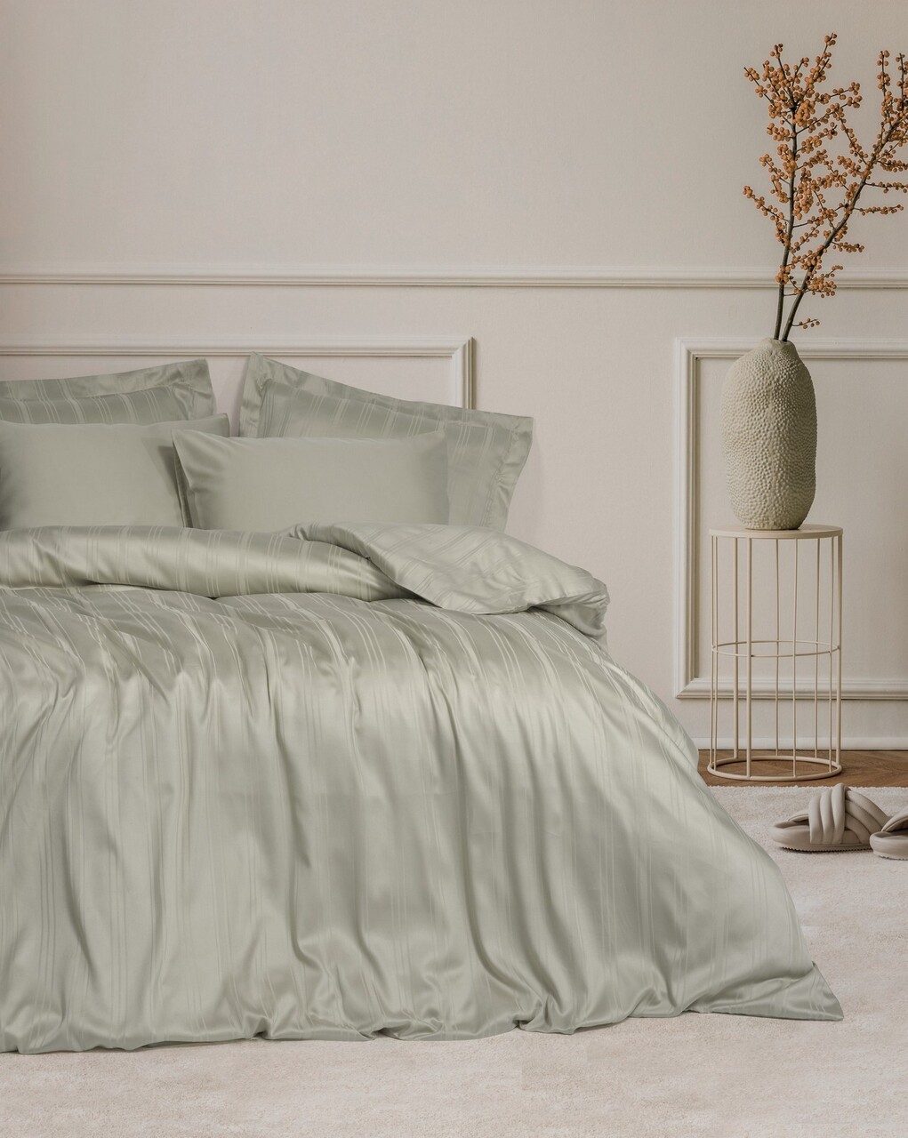 Set cuvertura matlasata dubla Bamboo, L'essentiel Maison, Bamboo Stripe, Bej - imagine 5